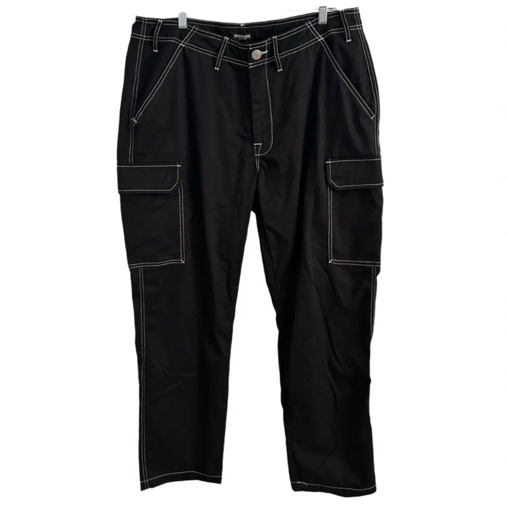 True Religion‎ Mens Baggy Big T Denim Cargo Pant 36 Black Contrast Stitch Casual